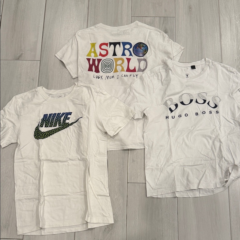 Nike, Hugo Boss & Astro world White Graphic T-Shirts Set size small men’s